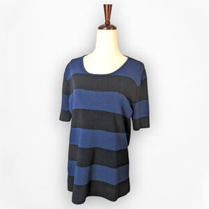 Derek Lam striped short sleeve top open back knit shirt navy black sz S